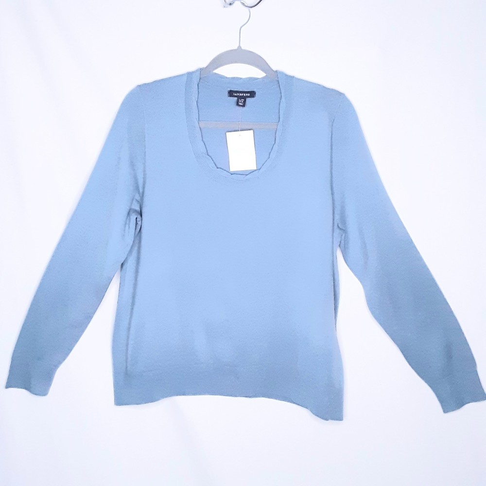 💎Lands End Womens Baby Blue Twisted Scoop Neck Pullover Sweater Sz Large Petite